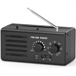 Radio Portable AM/FM avec Excellente R&eacute;ception, Haut-Parleur Int&eacute;gr&eacute;, Prise Casque et USB. Aliment&eacute;e par Piles, Id&eacute;ale pour la Maison, L'ext&eacute;rieur et Les urgences.(Noir) - Neuf