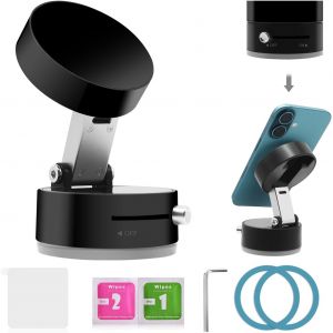 &reg; Support T&eacute;l&eacute;phone Voiture, Support magn&eacute;tique pour t&eacute;l&eacute;phone avec Ventouse sous Vide, R&eacute;tractable pour Les Voitures, Les miroirs, Les gymnases et Les Surfaces Lisses (Noir) - Neuf