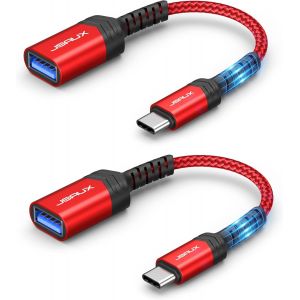 THEF-Adaptateur USB C vers USB 3.0 Lot de 2, OTG Type C Mâle vers USB A Femelle OTG Câble Compatible pour iPhone 15 Pro Max, Samsung Galaxy S24/S23/S22 Ultra, Huawei, iPad Pro, MacBook Pro/Air-Rouge - Neuf