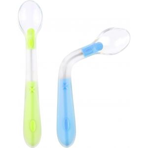Cuillères En Silicone Pour Bébé, 2 Pièces, Cuillères Souples D'apprentissage Pour Bébé Avec Fonction Pliable, Faciles À Tenir, Parfaites Pour L'auto-Alimentation (Bleu + Vert) - Neuf