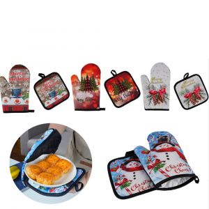 Lot De 3 Gants De Four À Micro-Ondes À Motif De Noël, Résistants Aux Brûlures - Neuf