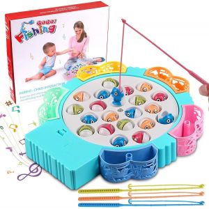 Sansh-Jeux De Société Peche A La Ligne Enfant Jeu De Pêche Musical - 21 Poissons, Enfant Cadeau Anniversaire Fille Garçon 3 4 5 6 Ans (Bleu) - Neuf