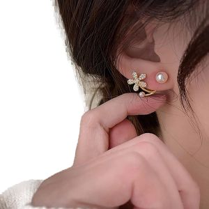 Kal-Boucles Oreilles Boho Perles Boucles Oreilles Mariage Perles Cz Boucles Doreilles Perles Or Boucles Oreilles Cristal Fleur Avant Arrière Boucles Oreilles Bijoux Pour Femmes Et Filles - Neuf