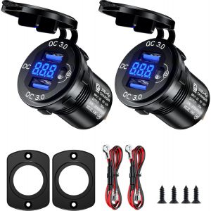 Lot De 2 Chargeurs De Voiture, Double Port Qc3.0, Adaptateur De Chargeur De Voiture Usb Rapide, 36 W &Agrave; Charge Rapide Avec Led Bleue Et Interrupteur Tactile Pour V&eacute;hicules, Caravane, Bleu (Bleu) - Neuf