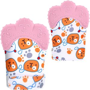 Moufle De Dentition En Silicone Alimentaire,Jouet De Dentition Pour B&eacute;b&eacute; Sans Bpa Aide &Agrave; Pr&eacute;venir Douleur De Dents Et De Gencives De B&eacute;b&eacute;,Pour Gar&ccedil;ons Et Filles (Rose Ours) - Neuf