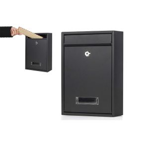 Bo&icirc;te aux lettres murale verrouillable en acier pour usage ext&eacute;rieur - Noire, grande capacit&eacute;, cl&eacute;s et kit d'installation inclus - Neuf