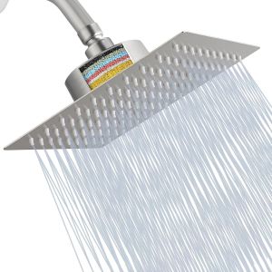 CHECARZHN--NO1-Pommeau De Douche Filtré, Pommeau De Douche Haute Pression Avec Filtre Pour Eau Dure, Élimine Le Chlore Et Les Substances Nocives, Pommeau De Douche Carré De 20Cm (Nickel Brossé) - Neuf