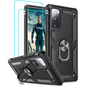 Mdy-Coque Pour Samsung Galaxy S20 Fe 5g/4g Avec [2 Verre Trempé], Anneau Support Militaire Anti-Chute Renforcée Bumper Antichoc Tpu Souple Et Pc Rigide Protection Etui Pour Samsung S20 Fe Noir - Neuf