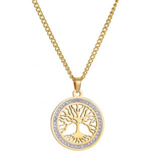 Kal-Pendentif Décoratif Arbre De Vie Yggdrasil Avec Chaîne En Acier Inoxydable Certifié Couleur Argent Dans Boîte À Bijoux | Arbre Du Monde Famille Bonheur - Neuf