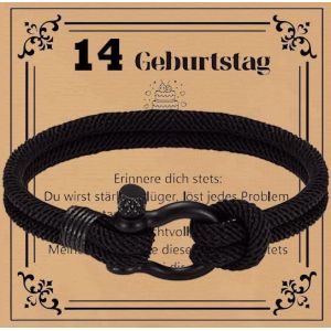 Kal-Cadeau Pour Gar&ccedil;on De 10, 11, 12, 13, 14, 15 Ans - Bracelet D'anniversaire Pour Gar&ccedil;on - Corde Tress&eacute;e Noire Avec Fermoir, Verstellbar, La Corde, Pas De Gemme - Neuf