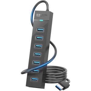 JGD-Hub USB 7 Ports 3.2 Gen1, hub USB 3.0 avec c&acirc;ble de 100 cm et Port d'alimentation 5 V, hub USB pour Ordinateur Portable, MacBook Pro/Mini, Surface Pro, Appareil Photo et Plus Encore. - Neuf