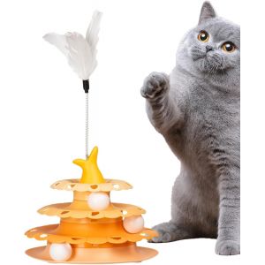 KAL-Jouet Interactif Pour Chat Domestique | Plateau Tournant Amusant | Balle Roulante Amusante ¿ Jouet Pour Chat Avec Tige À Ressort Contre L'Ennui - Neuf