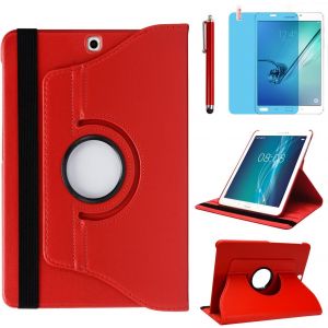 Étui Housse Coque Samsung Galaxy Tab S2 9.7 2015 (Sm-T810 Sm-T813 Sm-T815 Sm-T817 Sm-T819) - Coque De Protection Complète Rotative À 360 Degrés Avec Support, Stylet, Film D'écran (Red).[F2665] - Neuf