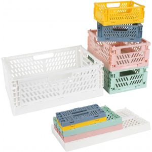 KALANKA-Lot de 5 boîtes pliantes en plastique (30 x 20 x 12 cm) (20 x 15 x 9 cm) (15 x 10 x 5,7 cm) - Mini boîtes de rangement pliables - Multicolore, stable, pour la maison, le bureau, le magasin, l - Neuf