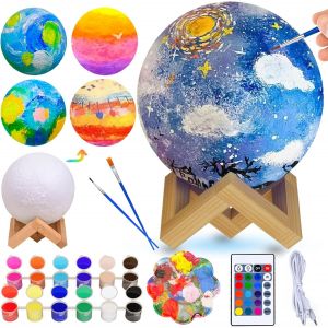 Kuwl-Kit De Peinture Lampe De Lune, Veilleuse 3d Led Kit Diy Peinture Avec Pinceau Support En Bois, Kit D'artisanat Créatif Activités Manuelles Pour Garçons Fille 6-12 Ans Cadeaux D'anniversaire - Neuf