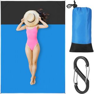 Loc-Tapis De Plage 140x200cm,Imperméable Leséclaboussures,Avec Mousqueton Pratique,Couverture De Plage,Tapis De Pique-Nique Anti Sable,Portable Léger Pour Camping,Picnic,Voyage Ect (Bleu) - Neuf