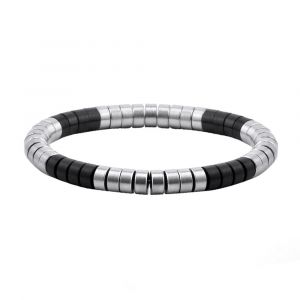 Bracelet Heishi M&eacute;tal S&eacute;rie Acier Et Noir Mat - Neuf