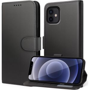 KALANKA-Coque pour iPhone 12, Etui Protection Housse Premium en Cuir PU, [Emplacements Cartes] [Pochette de Portefeuille] Flip Case pour iPhone 12, Noir - Neuf