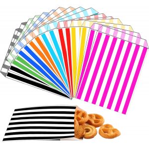 Mevronisshop-200 Pi&egrave;ces Rayures Couleur M&eacute;lange Sac Cadeau Sachet Bonbons Anniversaire,12.7cmx17.8cm Petit Pochette Papier Kraft Pour Emballage Cadeau Gar&ccedil;on Fille,Pour Anniversaire,Mariage,No&euml;l,F&ecirc;te - Neuf