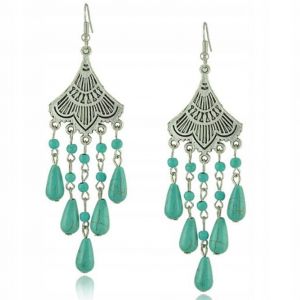 Boucles D'oreilles En Bleu, Turquoise, Argent, Hippie, Ethnique, Bohème, Tribal - Neuf