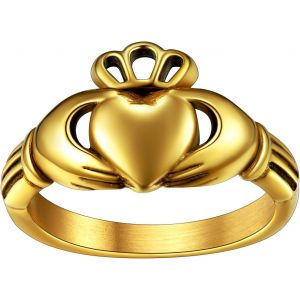 Trahoo-Bague Claddagh Femme Homme Personnalisable Anneau Alliance Fiançailles Amitié Plaqué Or/Noir/Acier Inoxydable Taille 52-67 Bijoux Porte Bonheur Pour Ado Fille Garçon (Boîte Cadeau) - Neuf