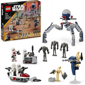 DDA-75372 Star Wars Pack de Combat des Clone Troopers et Droïdes de Combat, Jouet pour Enfants, avec Speeder Bike, Figurine Tri-Droïde et Poste Défensif, Cadeau pour Garçons et Filles Dès 7 Ans - Neuf