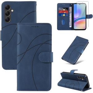 CAUC-Coque pour Samsung Galaxy A05S avec 1 Pi&egrave;ce Protection &Eacute;cran en Verre Tremp&eacute;, Housse PU Cuir &agrave; Rabat Flip, &Eacute;tui Support et Portefeuille Fonction (Bleu) - Neuf