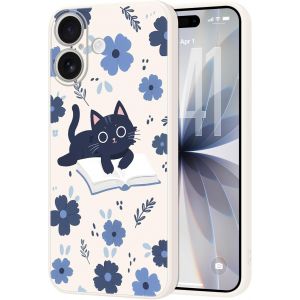 KALANKA-pour iPhone 17 Coque, Souple Mince Silicone Protective Case Cover avec Fleur Floral Motif Phone Case pour Femme Homme Antichoc Anti-Rayures Protection Housse Etui &Eacute;tui - Chat - Neuf