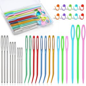 Mevronisshop-Lot De 37 Aiguilles &Agrave; Laine Aiguilles &Agrave; Repriser Aiguilles &Agrave; Tapisserie Aiguilles &Eacute;mouss&eacute;es &Agrave; Gros Chas Et Aiguilles &Agrave; Coudre Pour Crochet Avec Marqueurs De Point Et Bo&icirc;te De Rangement - Neuf