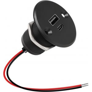 JGD-Aluminium 12VCC Prise de Chargeur USB de Camping-Car, 24W QC 3.0 et PD 3.0 Chargeur USB pour Caravane, Remorque, Camion, Bateau (Noir, 1 pi&egrave;ce) - Neuf