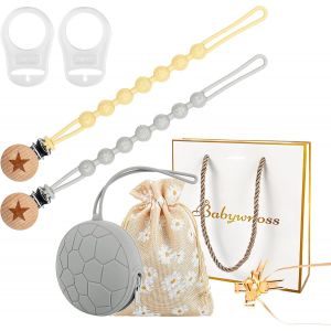 2 Attache Tetine + 1 Porte Tetine Gris + 2 Adaptateurs + 1 Pochette + 1 Ruban + 1 Sac Cadeau - Neuf