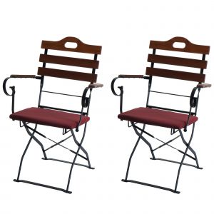 Lot De 2 Chaises De Terrasse Hwc-J40, Chaise Pliante, Qualit&eacute; Restauration, AcaciaMarron, Coussin Rouge - Neuf