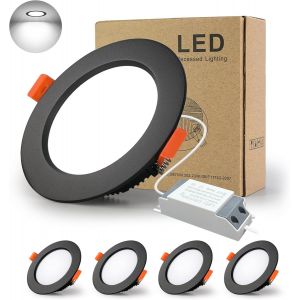 Spot Led Encastrable Noir Extra Plat,4 Pack 15W 1200Lm = 120W Incandescence, Ip44, Blanc Froid 6000K, Ac 220-240V,D&eacute;coupe 140-150Mm,Rond Plafond Encastr&eacute; Pour Salle De Bain,Cuisine,Salon,Couloir - Neuf