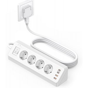 Prise d'angle 4 Compartiments avec USB C(PD 20W), multiprise 8 en 1 4 Prises USB Multiples avec Interrupteur, multiprise avec Protection Contre Les surtensions avec c&acirc;ble 2M pour la Cuisine - Neuf