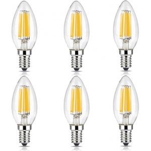 Ampoule Led E14 Dimmable,6w Ampoule Filament Bougie E14 Équivalent Incandescente 60w,Blanc Chaud 2700k,600lm Ampoules Filament Vintage Led Dimmables,Lot De 6 - Neuf