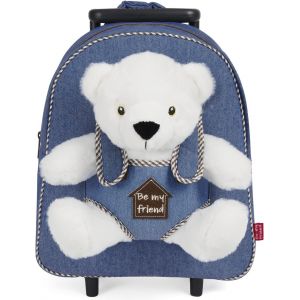 Sac à Roulette Scolaire Maternelle et Peluche Douce pour Enfant 3 4 5 Ans-Mini Sac à Dos avec Roues et Animal Doudou Amovible pour Fille Garçon-Sacoche Garderie avec Jouet-29x32x11 cm.[B47] - Neuf