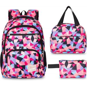 Sac a Dos Cartable Fille Primaire Enfants Garçons,Sac à Dos 3 en 1 Sac Ecole Imperméable Loisir Grande Cartables Scolaires avec Sac à Lunch et Sac à Crayons pour Voyage College,Violet - Neuf