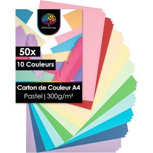 Jexnovashop-50x Feuille A4 Couleur Pastel 300g - 10 Couleurs - Papier Pastel Pour Bricoler & Imprimer - Papier A4 Couleur - Feuille Cartonn&eacute;e - Neuf