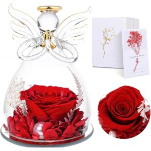 Eternal Rose Under Bell Angel For Women-Christmas Gift Mom,Eternal Flowers Guardian Angels,Real Preserved Rose,Birthday Gift For Mom Grandma - Neuf