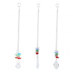 Lot de 3 longs pendentifs decoratifs en cristal arc-en-ciel - Neuf