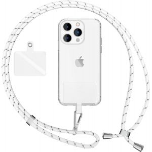 KAL-Lanière Universelle Coloré Pour Telephone Portable, Cordon Tour De Cou Pour Smartphone, Porte Clef Chaine Réglable Avec Crochet Métallique E Carte, Sangle Pour Épaule, Couleur:Blanc Gris - Neuf