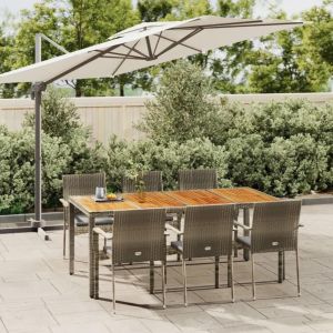 Prolenta Premium - Ensemble À Manger Jardin Et Coussins 7 Pcs Gris Rotin - Neuf