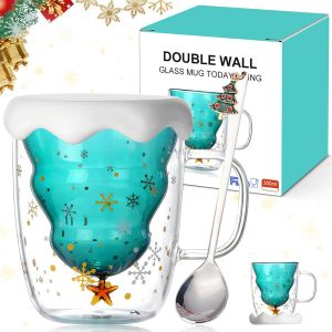 Tasse En Verre &Agrave; Double Paroi En Forme De Sapin De No&euml;l, Tasse &Agrave; Caf&eacute; De No&euml;l, Tasse &Agrave; Caf&eacute; &Agrave; Double Paroi, Tasse De No&euml;l, Adapt&eacute;e Pour Le Caf&eacute;, Les Assaisonnements, Les Boissons, Etc., 300 - Neuf