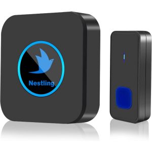 KALANKA-Sonnette de porte sans fil, étanche IP55 avec 5 niveaux de volume, 55 carillons LED flash, kit carillon sans fil à piles 305 m de long portée pour la maison, l'école, le bureau, noir - Neuf