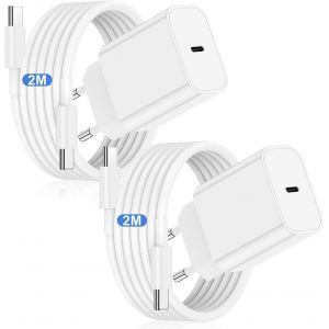 2pack Iphone 16 15 Rapide Chargeur Avec 2m Usb C Câble, 20w Usb C Chargeur Rapide 2m Câble C To C Pour Iphone 16 Pro 16 15 Plus 15 Pro Max Ipad Air Macbook Pro Samsung,Usbc Prise Secteur Ada[Z1566] - Neuf