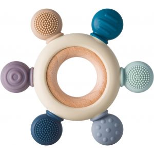 Jouets De Dentition Pour B&eacute;b&eacute; Jouets De Dentition En Silicone Sans Bpa Gouvernail En Silicone Avec Anneau En Bois Apaiser Les Gencives Des B&eacute;b&eacute;s (Gris) - Neuf
