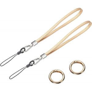 KAL-Lot De 2 Sangles De Poignet En Cuir Lisse Pour Emp&ecirc;cher Les Chutes -Pour Embrayage, T&eacute;l&eacute;phone Portable, Porte-Cl&eacute;s, Portefeuille, Sac &Agrave; Main (Ton Dor&eacute;) - Neuf