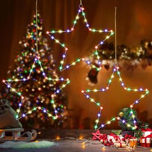 Kal-Guirlande Rideau Lumineuse De Noël,3 Pcs Étoiles Rideau Lumineux Led Guirlande Lumineuse Fenêtre 8 Mode Led Rideau Lumineux Noël Décoration Lumineuse Intérieure Et Extérieure (Blanc Chaud) - Neuf