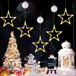 Lot De 5 Guirlandes Lumineuses Led Pour Fenêtre - Blanc Chaud - Fonctionne Avec Des Piles - Avec Ventouses, Minuteur, Guirlande Lumineuse D'intérieur Pour Décoration De Noël - Neuf