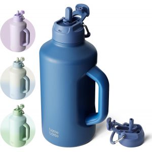 Kgabery-Bottle Bottle Bouteille D'eau Isotherme De 1,8 L Avec Paille Et Couvercle À Double Usage En Acier Inoxydable Pour Homme Avec Poignée Pour Entraînement,Gym,Football Et Sport (Bleu) - Neuf